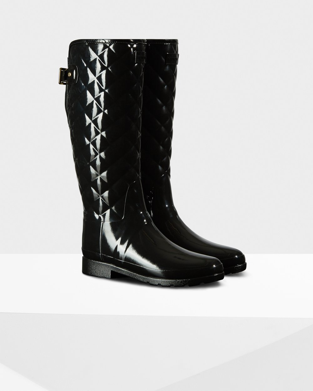 Women Hunter Refined Slim Fit Adjustable Quilted | Tall Rain Boots Black | NZ-39862-SONZ